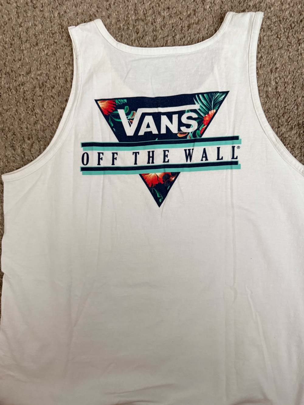 Vans White Tank with Navy and Teal Tropical Logo Vintage